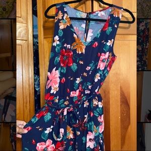 Navy Blue Flower Print Jumpsuit Romper